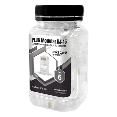 Plug Modular RJ45 / Cat6 / Sin Blindaje / 23AWG / Chapado Oro 30 Micras / 100 Piezas
