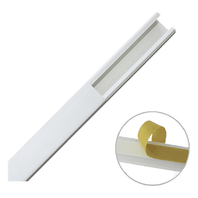 Canaleta PVC / 20 x 17 mm / Una Vía / 6 Pies (1.83 m) / Autoextinguible / Cinta Adhesiva / Blanco