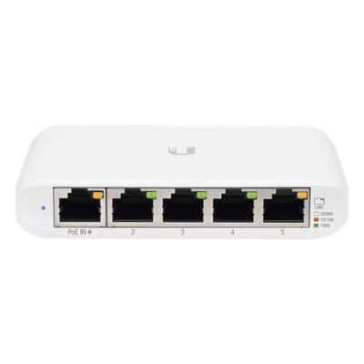 Switch Administrable Compacto / 5 Puertos Gigabit RJ45 / PoE 802.3af/at Entrada / USB-C o PoE / 4.22 x 2.76 x 0.83 pulgadas