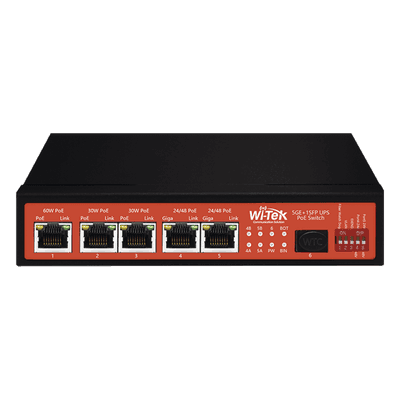 Controlador Solar de 15A con Switch PoE / 1 Puerto Gigabit PoE 802.3 bt / 2 Puertos PoE 802.3 af/at / 2 Puertos PoE Pasivo 24/48 Vcc / 1 Puerto SFP / No administrable