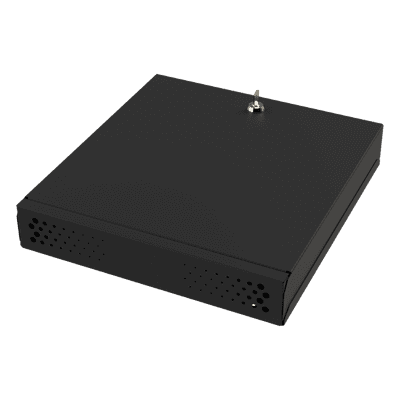 Gabinete Metálico para DVR/NVR / Acero Calibre 20 / Tapa Superior Desmontable / Doble Ventanilla Frontal / Chapa de Seguridad con Llave / Fijación Escritorio o Pared