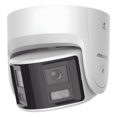 Cámara Turret IP Panorámica / 4 Megapixel / Dual Lente 2.8 mm / 180° / Color 24/7 / Luz Blanca 30 m (98.4 ft) / WDR 130 dB / IP67 / PoE