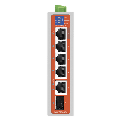 Switch Industrial PoE / 4 Puertos Fast Ethernet / 2 Uplink Gigabit / Alcance 250 m / Protección 6 kV