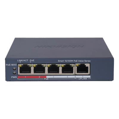 Switch PoE+ Monitoreable / 4 Puertos 10/100 Mbps PoE+ / 1 Puerto Uplink 10/100 Mbps / Alcance Extendido 300 m (984.3 ft) / 45 W / Gestión Web y Nube