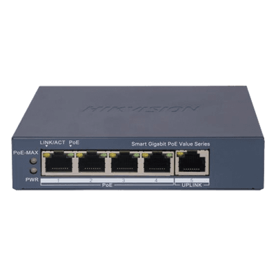 Switch PoE+ Gigabit / 4 Puertos PoE+ / 1 Puerto Uplink / Monitoreable / Alcance Extendido 300 m (984.3 ft) / 45 W / Gestión Cloud