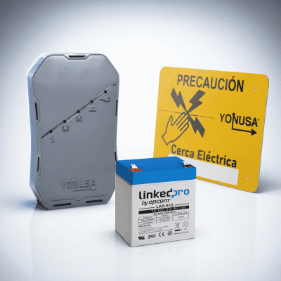 Energizador Perimetral / 12,000 V / 0.5 Joules / 500 m (1640 ft) Lineales / Batería de Respaldo 4 Días / Control RF 433 MHz