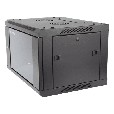 Gabinete de Montaje / 6 Unidades de Rack / 19" / Carga 40 kg / Puerta Cristal Templado / Pared o Piso / 600 x 368 x 450 mm (23.6 x 14.5 x 17.7 in)
