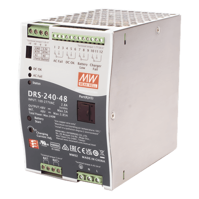 Fuente de Poder Industrial / 240W / Salida 48Vcc / 5A / Cargador de Baterías / Riel DIN / Entrada Universal 90-305Vca