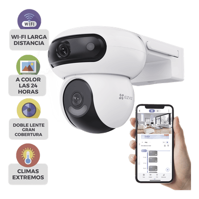 Cámara PT IP / Dual Lente 4MP+4MP / Rotación 360° / Visión Nocturna Color 40 m (131.2 ft) / Audio Bidireccional / IP65