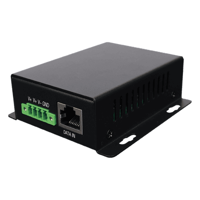 Inyector PoE Industrial / Entrada 9-42 Vcc / Salida 48V PoE 802.3af/at / Dual RJ45 10/100/1000 Mbps / Rango -20℃ a 70℃